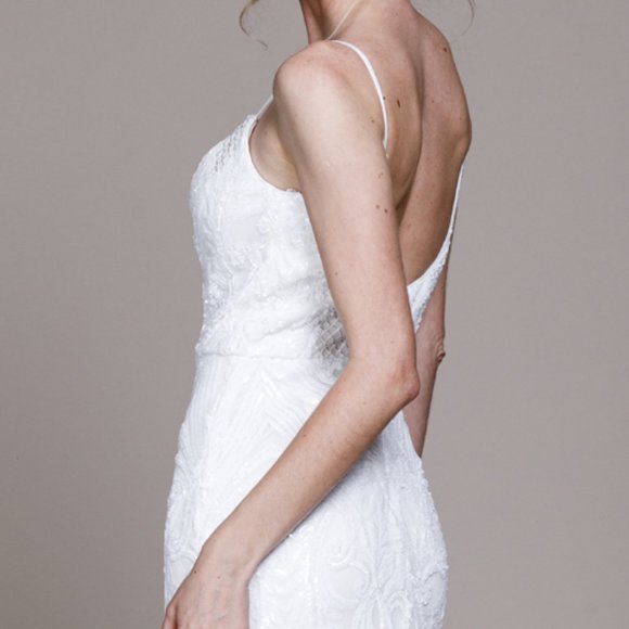 NEW LONG SHEATH SLEEVELESS OFF THE SHOULDER EMBROIDERED SEQUIN DRESS AC 791 - Picture 4 of 6